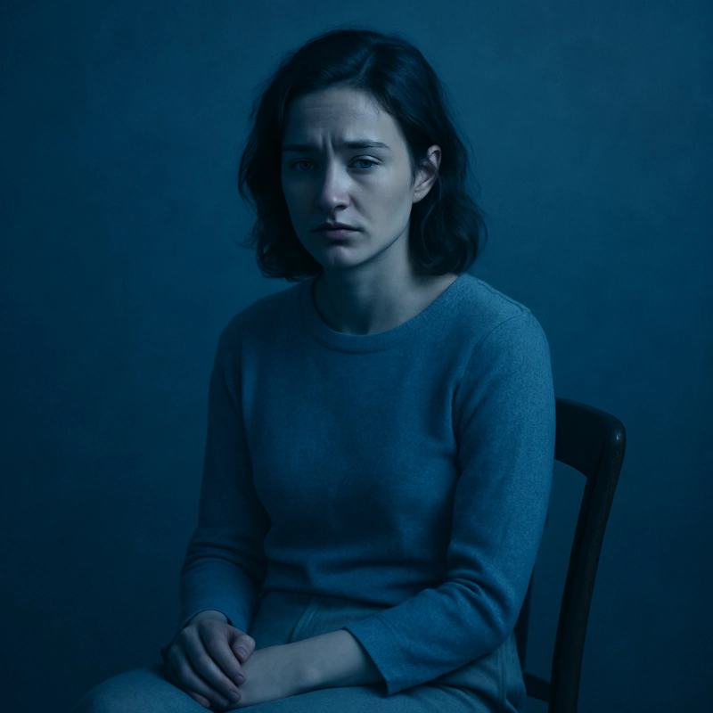 melancholic atmosphere, soft blue tones